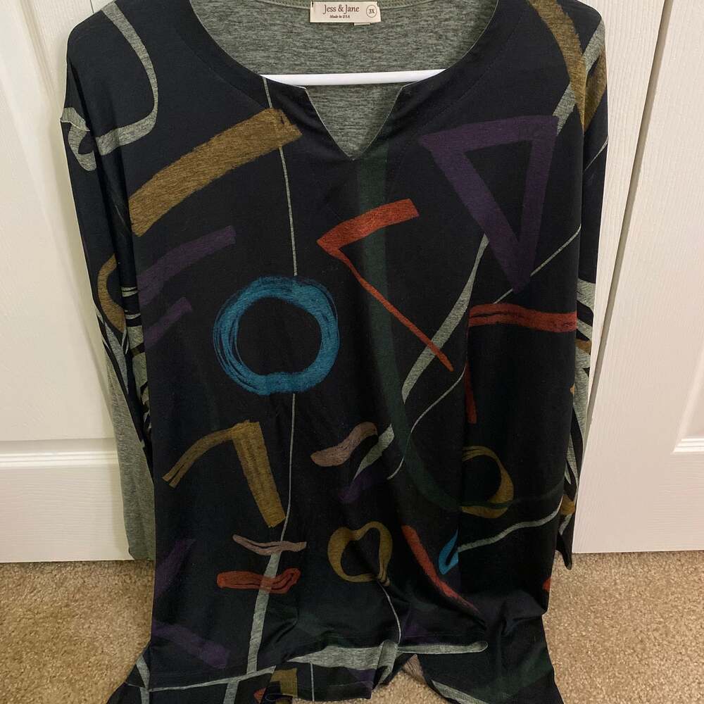 Jess & Jane Women's Lily Trio Slit V-Neck Chiffon Contrast Tunic 3X - Picture 11 of 13